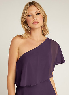 Azazie Lizzy Bridesmaid Dresses Plum A-Line One Shoulder Chiffon Dress image7