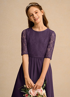 Azazie Pippin Junior Formal vestidos de niña de las flores Vestido de Ciruela de Encaje de Corte En A image5