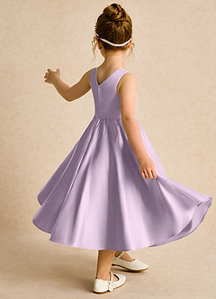 Azazie Hermia Robe Demoiselle D'honneur Fillette Robe Trapèze en Mat Satiné Sans manches Frostiges Flieder image5