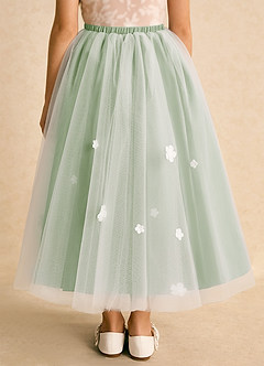 Azazie Teacup Flower Girl Dresses Ivory Dusty Sage Ball-Gown Lace Tulle Dress image13