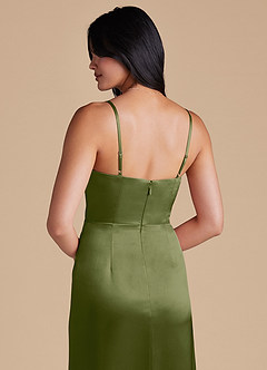 Azazie Maci Final Sale Auburn Sheath Pleated Metallic Satin Dress image3