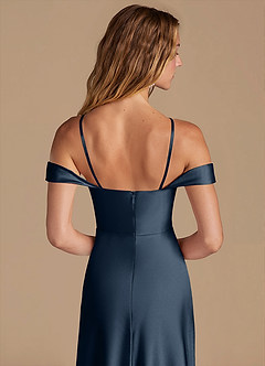 Azazie Jackalin Brautjungfernkleider Wandelbar A-Linie Schulterfrei Metallischer Satin Kleid Dunkelmarine image2