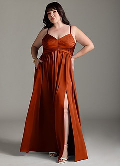 Azazie Alia Brautjungfernkleider A-Linie Plissee Stretch-Satin Kleid Paprika image8