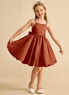 Azazie Davine Flower Girl Dresses Paprika A-Line Spaghetti Strap Matte Satin Dress image2