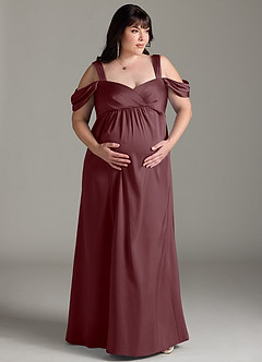 Azazie Rhea vestidos de dama de honor de maternidad Vestido de Corte En A Off The Shoulder Plisado Hasta el suelo Satén Elástico image8