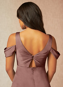Azazie Rhea Maternity Bridesmaid Dresses A-Line Off-The-Shouler Pleated Stretch Satin Floor-Length Dress image14