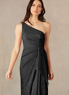 Azazie Jocelyn Mother of the Bride Dresses Black Sheath One Shoulder Metallic Mesh Dress image4