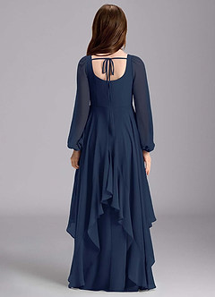 Azazie Clara Junior Robe Trapèze en Mousseline de soie Blouson Bleu Marine Foncé image2