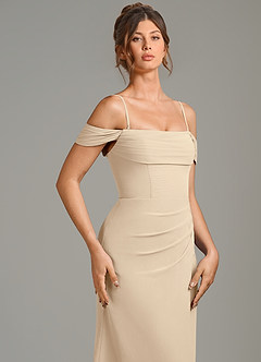 Azazie Jalice At-home Try On Dresses Champagne Mermaid Off the Shoulder Chiffon Dress image2