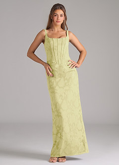 Azazie Kenna Bridesmaid Dresses Lemon Sorbet Sheath Side Slit Floral Burnout Dress image3