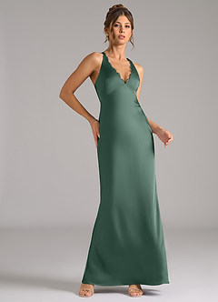 Azazie Tianna Bridesmaid Dresses Eucalyptus A-Line Stretch Satin Dress image5