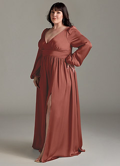 Azazie Norah Brautjungfernkleider A-Linie Stretch-Satin Kleid Rotbraun image11