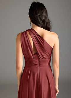 Azazie Charlize Bridesmaid Dresses Terracotta A-Line One Shoulder Stretch Satin Dress image8