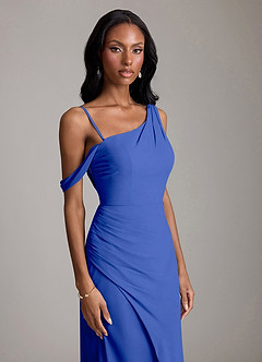 Azazie Madelyn Bridesmaid Dresses Royal Blue Mermaid One Shoulder Chiffon Convertible Dress image1