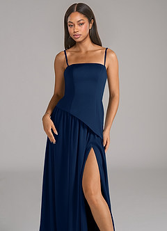 Azazie Adeline Bridesmaid Dresses Dark Navy A-Line Strapless Stretch Satin Convertible Dress image2
