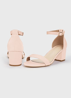 front Matching Color Stretch Satin One Strap Buckle Block Heel Sandals