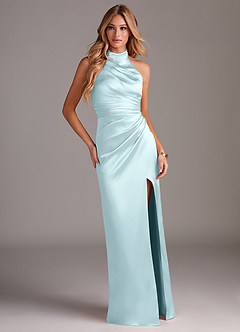 Azazie Jemma Bridesmaid Dresses Cloud Blue Sheath Pleated Stretch Satin Dress image3
