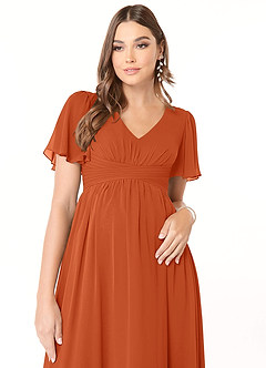 Azazie Verna Maternity Bridesmaid Dresses A-Line V-Neck Ruched Chiffon Floor-Length Dress image5