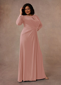 Azazie Natalya Mother of the Bride Dresses Dusty Rose A-Line Pleated Luxe Knit Dress image8