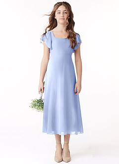 Azazie Bondi Junior Linia A Marszczony Szyfon Długość herbaty Młodsza druhna Sukienka image2