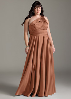 Azazie Charlize Bridesmaid Dresses Bronzer A-Line One Shoulder Stretch Satin Dress image9