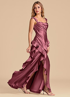Azazie Sloane Robes de demoiselle d'honneur Robe Trapèze en Satiné métallisé Encolure en Forme de Cœur Rose Du Désert image3