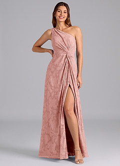 Azazie Brooke Bridesmaid Dresses Rosette A-Line One Shoulder Floral Burnout Dress image3