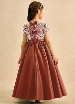 Azazie Cashew Flower Girl Dresses Auburn Ball-Gown with Sleeves Matte Satin Dress image1