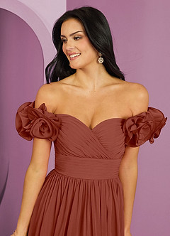 Barbie ♥ Azazie Bridesmaid Dresses Auburn A-Line Off the Shoulder Chiffon Convertible Dress image9