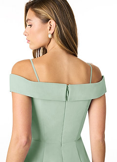 Azazie Lecia Bridesmaid Dresses Agave Empire Off-The-Shoulder Pleated Chiffon Convertible Dress image5
