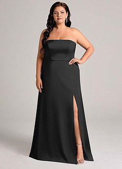 Azazie Wren Vestidos de damas de honor Vestido de Negro de Satén Elástico de Corte en A Convertible con Sin tirantes image1