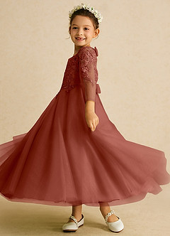 Azazie Precious Robe Demoiselle D'honneur Fillette Robe Trapèze en Tulle Dentelle Auburn image5