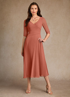 Azazie Durant Vestidos para mãe da noiva Vestido Argila de Chiffon de Linha A com Plissado image4