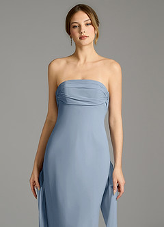 Azazie Ailanie Jurken voor bruidsmeisjes Jurk van Chiffon met Zeemeermin Strapless Stoffig Blauw image4