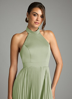 Azazie Zienna 신부 들러리 드레스 A라인 주름진 스트레치 새틴 바닥 길이 드레스 image5