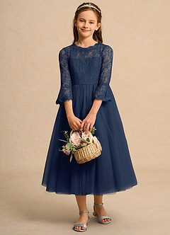 Azazie Lamb Girl vestidos de niña de las flores Vestido de Azul Marino Oscuro de Encaje de Princesa image1