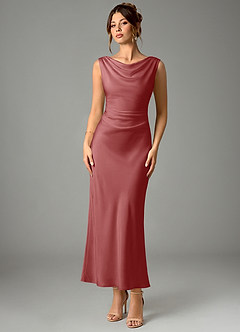 Azazie Kieryn Robes de demoiselle d'honneur Robe Sirène en Satin extensible Plissée Antique Rose image1