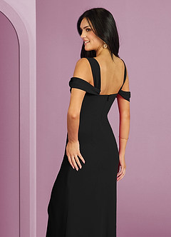 Barbie ♥ Azazie Brautjungfernkleider A-Linie Schulterfrei Chiffon Kleid Schwarz image2