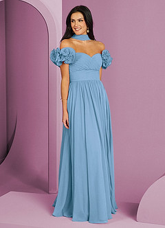 Barbie ♥ Azazie Vestidos de damas de honor Vestido de Azul Acero de Gasa de Corte en A Convertible con Vestidos sin tirantes image3