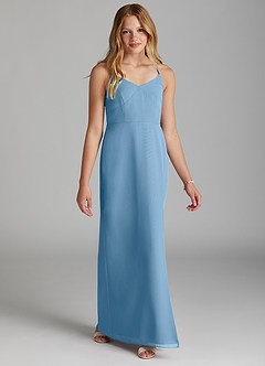 Azazie Becca Junior Robe Sirène en Mousseline de soie Acier Bleuté image5