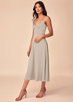 Azazie Dottie Bridesmaid Dresses Frost A-Line Stretch Satin Dress image4
