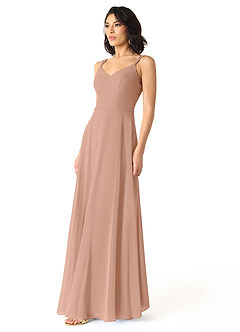 Azazie Janine Bridesmaid Dresses Champagne Rose A-Line V-Neck Chiffon Dress image2