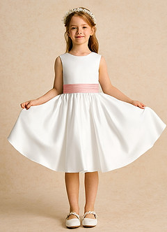 Azazie Sosie Flower Girl Dresses Ivory Rosette A-Line Pleated Matte Satin Dress image2
