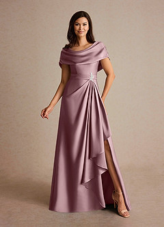 Azazie Branford Abiti per la Madre della Sposa Abito A-Line in Raso Elasticizzato Plissettato Rosa Polverosa image1
