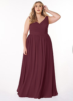 Azazie Keyla Bridesmaid Dresses Cabernet A-Line V-Neck Pleated Chiffon Dress image6