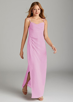 Azazie Mai Junior Vestido de Rosa Caramelo de Gasa de Recto con Plisado image4