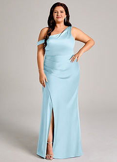 Azazie Madelyn Bridesmaid Dresses Sky Blue Mermaid One Shoulder Stretch Satin Convertible Dress image10
