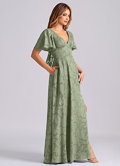 Azazie Kimber Bridesmaid Dresses Pistachio A-Line with Pockets Floral Burnout Dress image3