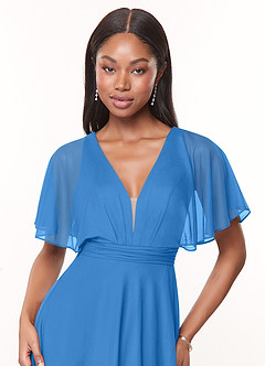 Azazie Tinsley Bridesmaid Dresses Blue Jay A-Line Pleated Mesh Dress image5