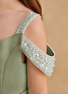 Azazie Jodi Flower Girl Dresses Pistachio A-Line Matte Satin Dress image6